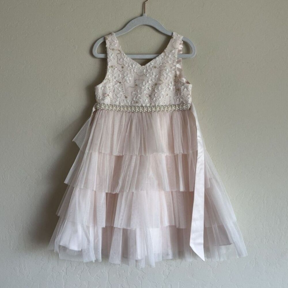 American Princess Collection Girls Size 4 Pink Tulle Pearl Flower Girl Dress